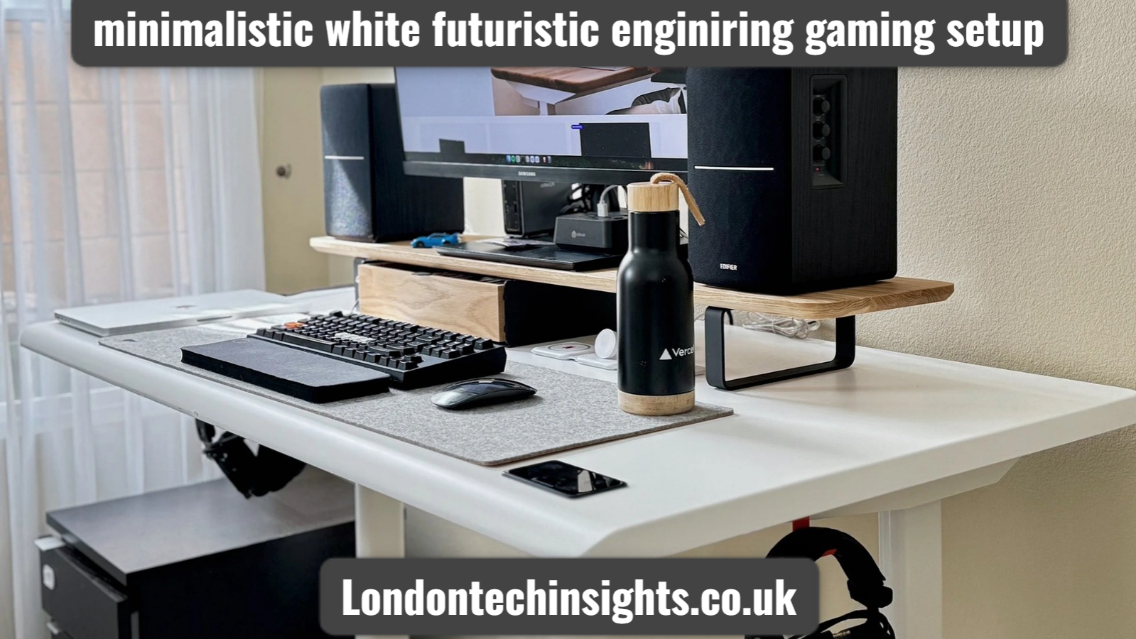 minimalistic white futuristic enginiring gaming setup